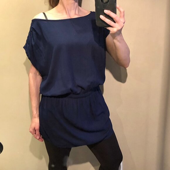 H&M Divided Blue Scoop Neck Elastic Waist Tunic Top Sz 8 - Picture 1 of 8
